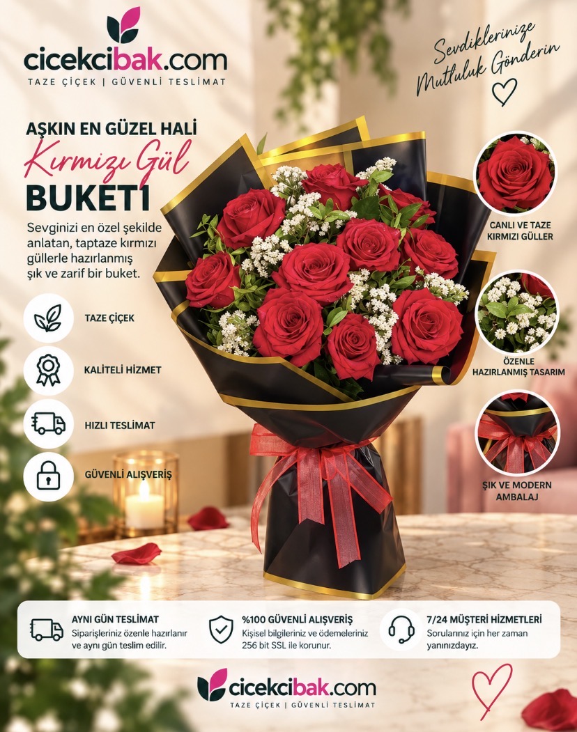 Siyah Ambalajda Kırmızı Güller