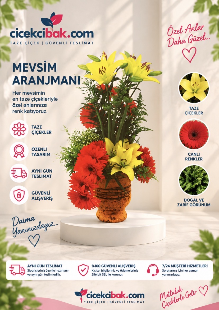 Küp Vazoda Sarı Lilyum Ve Gerberalar