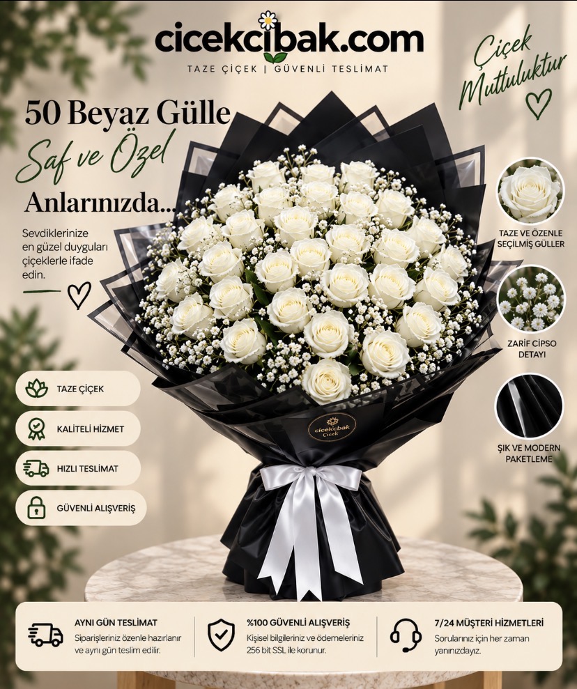50 Adet Beyaz Gül
