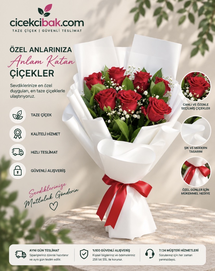 8 Li Kırmızı Gül Buketi