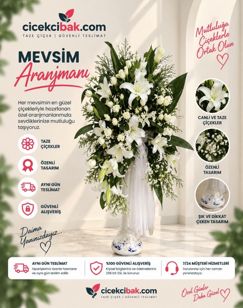 Fil Ayağı Vazoda Beyaz Aranjman