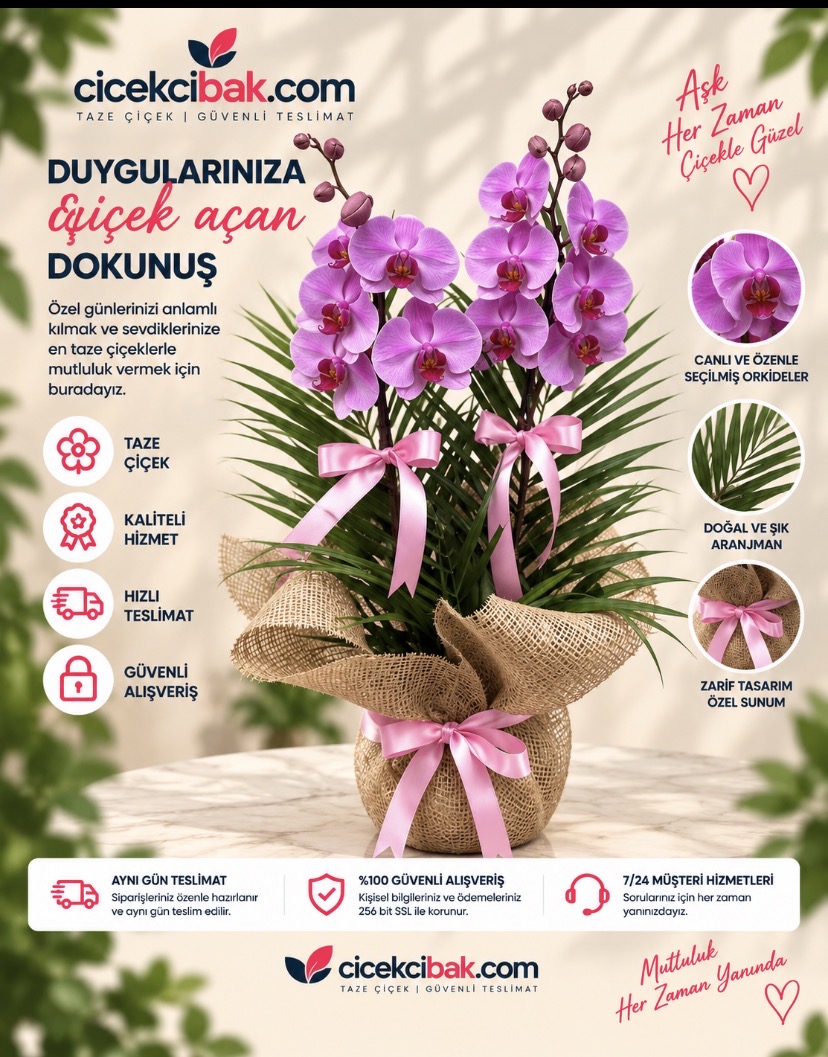 Hasır Ambalajda Çift Dal Mor Orkide