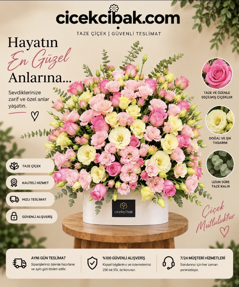 Beyaz Saksıda Lisyantus Ve Gül Aranjmanı